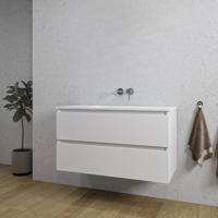 Saniclass Chaci Badkamermeubelset - 100x46x55cm - keramische wastafel wit - 1 wasbak - zonder kraangaten - 2 lades - mat wit SW1212771/SW773927