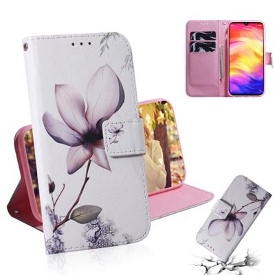 Magnolia bloem patroon gekleurde tekening horizontale Flip lederen case voor Xiaomi Redmi opmerking 7 met houder & card slots & portemonnee