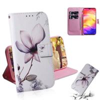 Magnolia bloem patroon gekleurde tekening horizontale Flip lederen case voor Xiaomi Redmi opmerking 7 met houder & card slots & portemonnee