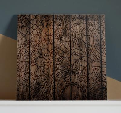 Canvas schilderij Mandala met houteffect