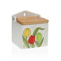 Zoutvaatje met deksel Versa Keramisch Bamboe Dolomite Tulp 10 x 12,5 x 11 cm