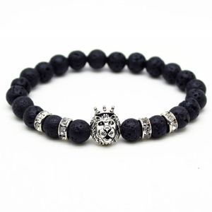 Memphis kralen armband mannen Lavasteen Lionhead Silver