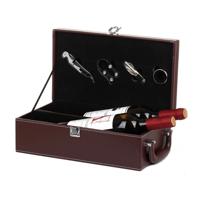 Wijn Gift Box dubbele stok met tools wijn Gift Box lederen doos (bruin)