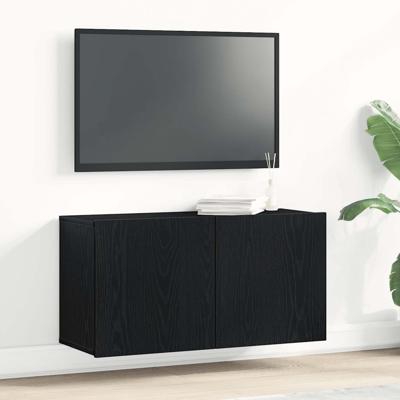 Tv-meubel 80x30x41 cm bewerkt hout zwart eikenkleurig