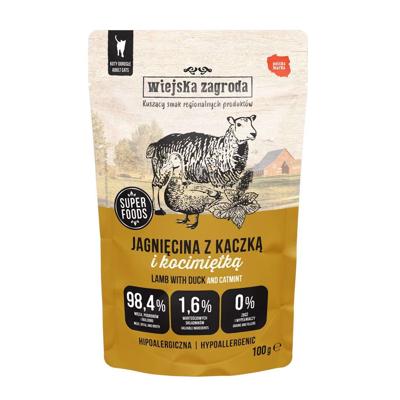 WIEJSKA ZAGRODA Lam met eend en kattenkruid - natvoer voor katten - 100g
