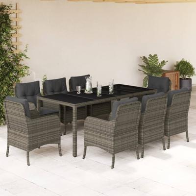 9-delige Tuinset met kussens poly rattan grijs