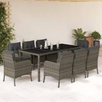 9-delige Tuinset met kussens poly rattan grijs