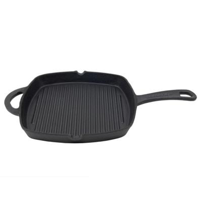Tomado Grillpan vierkant - van gietijzer - zwart - D26 cm - met relief strepen - beter bakken