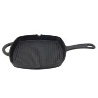 Tomado Grillpan vierkant - van gietijzer - zwart - D26 cm - met relief strepen - beter bakken