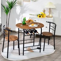 3 Stuks Eettafel Set 1 Tafel en 2 Stoelen Set Ovale Tafel en Midden-Rug Stoelen met Ingebouwd Rek Bistro Eettafel Set Retro