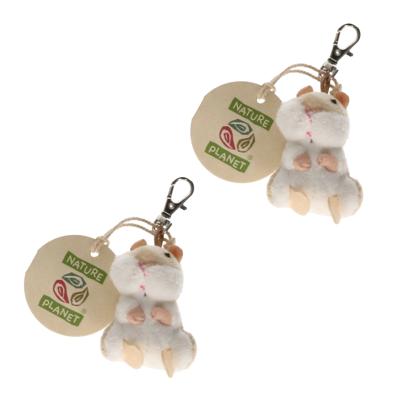 Nature Planet Pluche knuffeldier sleutelhanger - 2x - hamster - 6 cm - dieren sleutelhangers