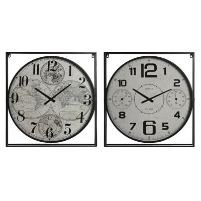 Muurklok Home ESPRIT Wit Zwart Metaal Hout MDF 62 x 6 x 65 cm (2 Stuks)