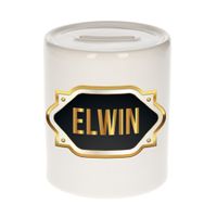 Naam cadeau spaarpot Elwin met gouden embleem