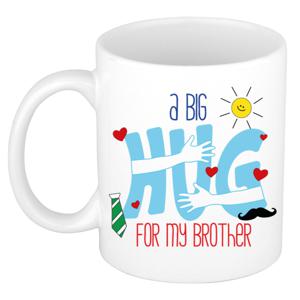 Cadeau koffie/thee mok voor broer - wit - big hug - 300 ml - verjaardag