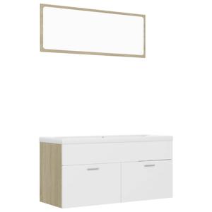 The Living Store Badkamermeubelset X - Wastafelkast en inbouwwastafel - Wit/Sonoma Eiken - 100x38.5x46 cm - Met