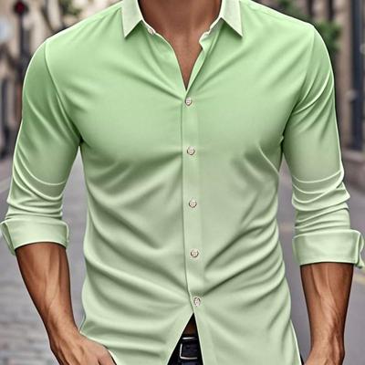 Bon&Bon Homme Men's Red Ombre Long Sleeve Shirt | Regular Fit Green-4 / XL