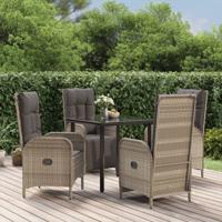 5-delige Tuinset met kussens poly rattan zwart en grijs