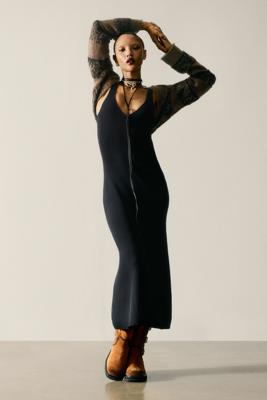 Gebreide jurk met lange mouwen - BLACK - S