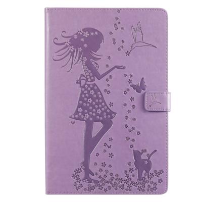 Voor Galaxy tab S5e ingedrukt afdrukken vrouw en kat patroon horizontale Flip lederen draagtas met houder & kaartsleuven & portemonnee (paars)