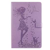 Voor Galaxy tab S5e ingedrukt afdrukken vrouw en kat patroon horizontale Flip lederen draagtas met houder & kaartsleuven & portemonnee (paars)