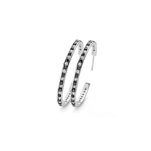 New Bling 9NB-0117 Oorstekers Halve oorring zilver met zirkonia zilverkleurig-zwart 30 mm