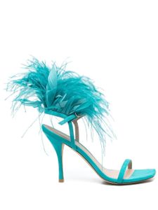 Stuart Weitzman sandales ornées de plumes 115 mm à bout ouvert - Bleu