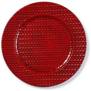 Kaarsenbord/plateau rood gevlochten 33 cm rond   -