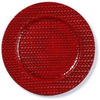 Kaarsenbord/plateau rood gevlochten 33 cm rond   - - thumbnail