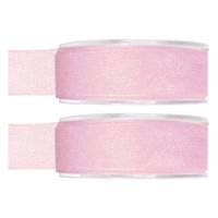 2x Hobby/decoratie roze organza sierlinten 2,5 cm/25 mm x 20 meter