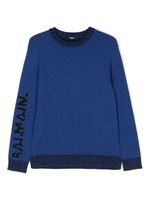 Balmain Kids pull à logo en intarsia - Bleu - thumbnail