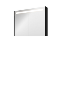 Proline Premium spiegelkast met spiegels aan binnen- en buitenzijde, geïntegreerde LED-verlichting en 2 deuren 100 x 60 x 14 cm, mat zwart