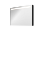 Proline Premium spiegelkast met spiegels aan binnen- en buitenzijde, geïntegreerde LED-verlichting en 2 deuren 100 x 60 x 14 cm, mat zwart - thumbnail