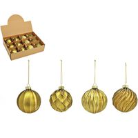 G. Wurm luxe gedecoreerde kerstballen - 12x stuks - goud - glas - 8 cm - Kerstbal - thumbnail