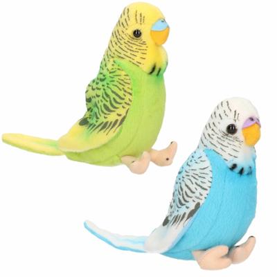 Pluche knuffel parkieten setje - vogels - blauw en groen - 11 cm - Tropische deco vogels - Knuffels