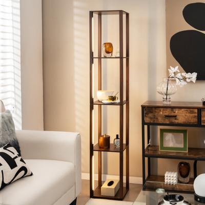 163 cm Vloerlamp Rek Modern Staande Lamp Opbergrek met 3-Traps Dimbare LED-Lampen Bruin