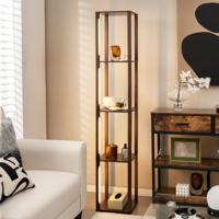 163 cm Vloerlamp Rek Modern Staande Lamp Opbergrek met 3-Traps Dimbare LED-Lampen Bruin