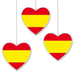 Hangdecoratie hartje land Spanje - 3x - 28 cm - Spaanse vlag EK/WK landen - versiering