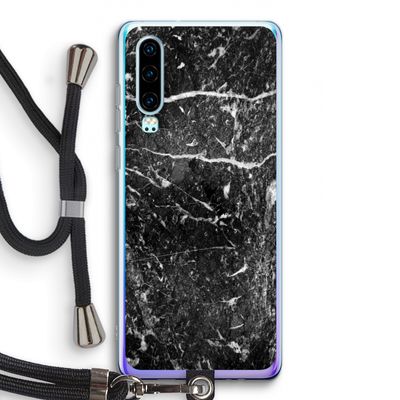 Zwart marmer: Huawei P30 Transparant Hoesje met koord