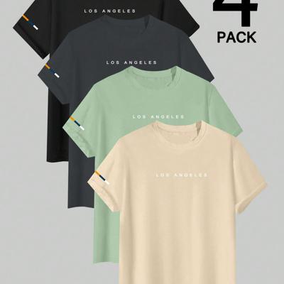 Bon&Bon Men's Letter Print Short Sleeve T-Shirt - 4 Piece Set Multicolor5 / L