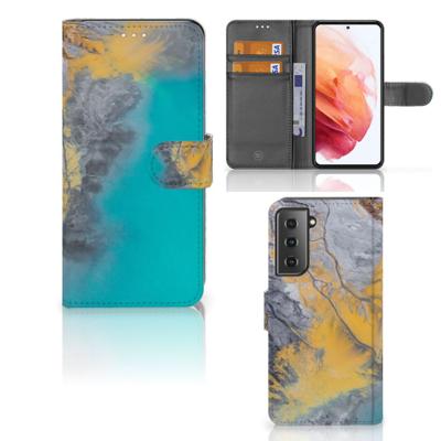 Samsung Galaxy S21 | Bookcase | Marble Blue Gold