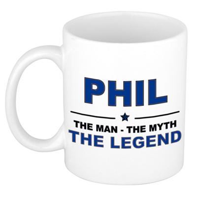 Phil cadeau mok - man myth legend - naam koffiemok / beker - wit en blauw - 300 ml