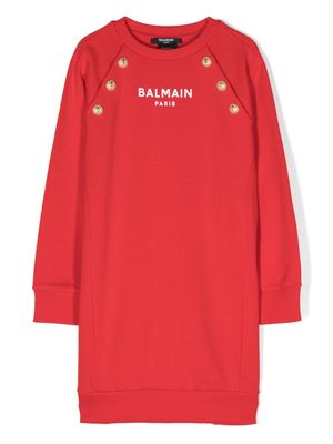 Balmain Kids robe-sweat à boutons décoratifs - Rouge