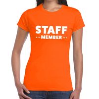 Staff member / personeel tekst t-shirt oranje dames