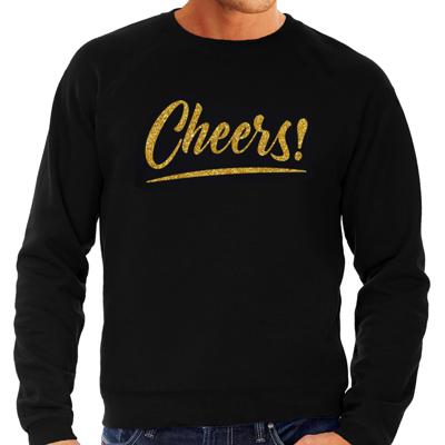 Cheers tekst sweater - zwart - gouden glitter letters - voor heren Cheers tekst sweater - zwart - gouden glitter letters - voor heren