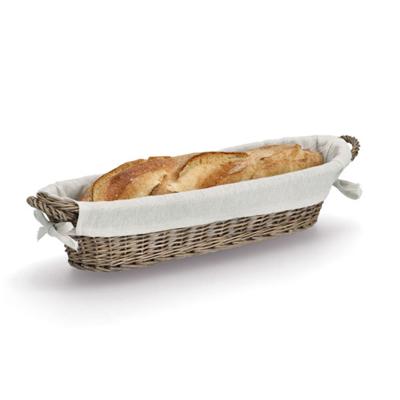 Broodmandje met stof - riet/canvas - bruin - langwerpig - stokbrood - landelijke stijl