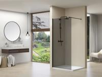 Inloopdouche Van Rijn Products ST01 90x200 cm 8 mm Brons Rookglas Incl. Beslag met Muurprofiel en Stabilisatiestang Geborsteld Gunmetal