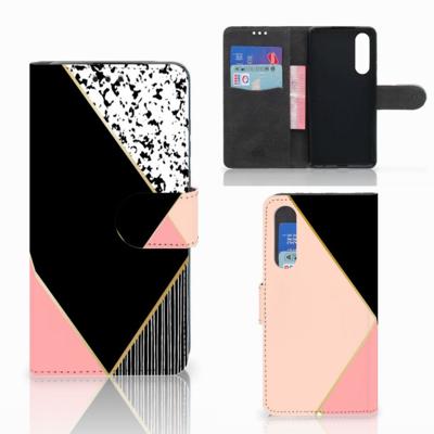 Huawei P30 | Book Case | Zwart Roze Vormen