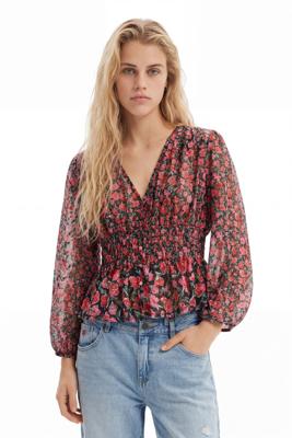 Plumeti blouse met bloemen - BLACK - XS