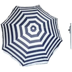 Parasol - blauw/wit - D120 cm - incl. draagtas - parasolharing - 49 cm