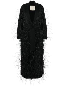 Elie Saab manteau orné de plumes à taille nouée - Noir